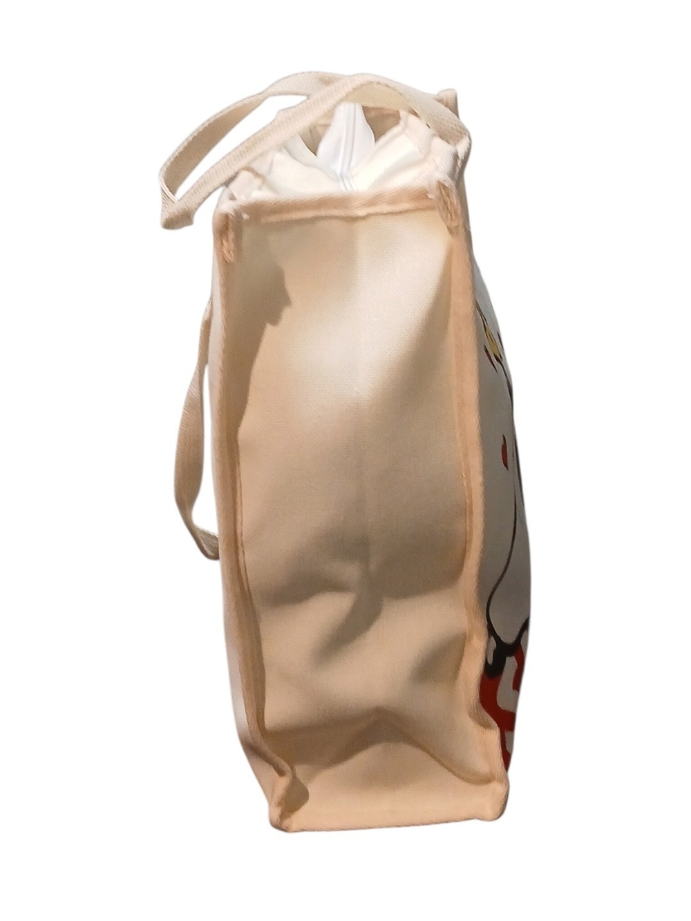 Peanuts -ECO Friendly Large Canvas Bag, Snoopy Laying Down in Red, Nylon Pocket - Picture 3 of 12